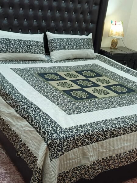 Printed Patchwork Embroidered Bed Sheet GN Design (89