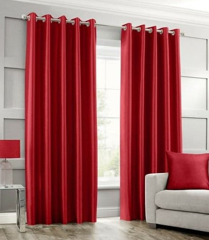 Red Plain Silk Curtains for Window and Door ( Set Of 2 Pieces )
