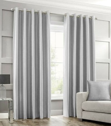 Silver Plain Silk Curtains for Window and Door ( Set Of 2 Pieces )