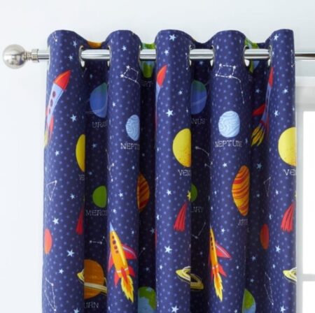 Space Printed Curtains for Window and Door 66 X 72 Inches Each ( Set Of 2 Pieces )