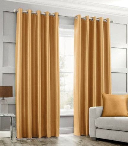 Yellow Plain Silk Curtains for Window and Door ( Set Of 2 Pieces )
