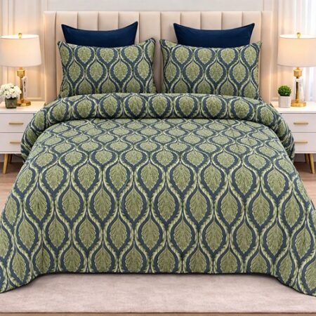 Grey Leave Colours Printed Bed Sheet With 2 Pillow Covers