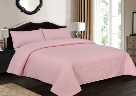 Baby Pink Embossed Quilted Bedspread Set – 3 Pcs