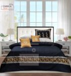 Black Golden Silk Satin Bridal Bed Set with Block Printing (1)