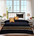 Black Golden Silk Satin Bridal Bed Set with Block Printing