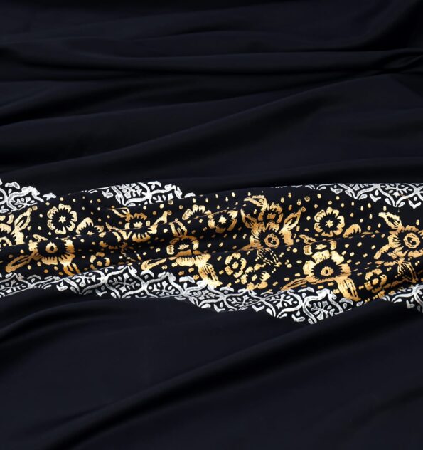 Black Golden Silk Satin Bridal Bed Set with Block Printing