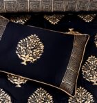 Black Golden Silk Satin Bridal Bed Set with Block Printing (1)