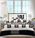 Black White Silk Satin Bridal Bed Set with Block Printing (1)