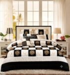 Black White Silk Satin Bridal Bed Set with Block Printing