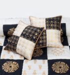 Black White Silk Satin Bridal Bed Set with Block Printing (1)