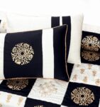 Black White Silk Satin Bridal Bed Set with Block Printing (1)