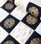 Black White Silk Satin Bridal Bed Set with Block Printing (1)