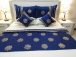 Blue White Silk Satin Bridal Bed Set with Block Printing (1)