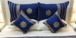 Blue White Silk Satin Bridal Bed Set with Block Printing (1)