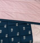 Gold Blue Silk Satin Bridal Bed Set with Block Printing (1)