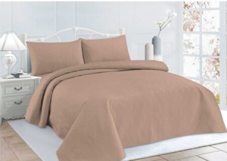 Light Brown Embossed Quilted Bedspread Set – 3 Pcs