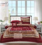 Maroon Golden Silk Satin Bridal Bed Set with Block Printing (1)