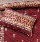 Maroon Golden Silk Satin Bridal Bed Set with Block Printing (1)