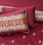 Maroon Golden Silk Satin Bridal Bed Set with Block Printing (1)