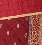 Maroon Golden Silk Satin Bridal Bed Set with Block Printing (1)