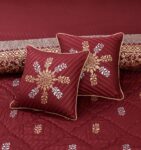 Maroon Golden Silk Satin Bridal Bed Set with Block Printing (1)