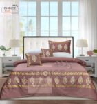 Mud Gold Silk Satin Bridal Bed Set with Block Printing (1)