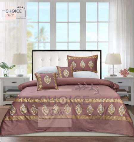 Mud Gold Silk Satin Bridal Bed Set with Block Printing