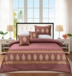 Mud Gold Silk Satin Bridal Bed Set with Block Printing