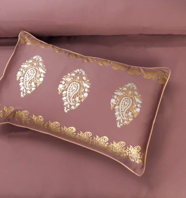 Mud Gold Silk Satin Bridal Bed Set with Block Printing