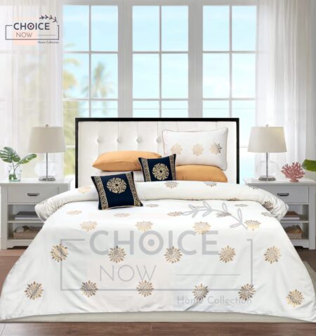 Plain White Silk Satin Bridal Bed Set with Block Printing