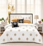 Plain White Silk Satin Bridal Bed Set with Block Printing