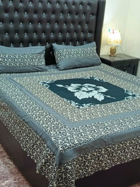 Printed Patchwork Embroidered Bed Sheet GN Design (76)