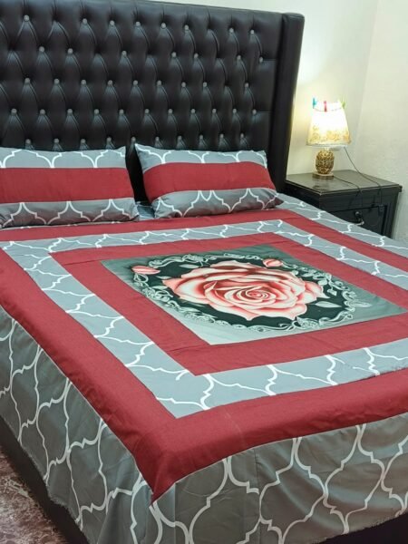 Printed Patchwork Embroidered Bed Sheet GN Design (85)