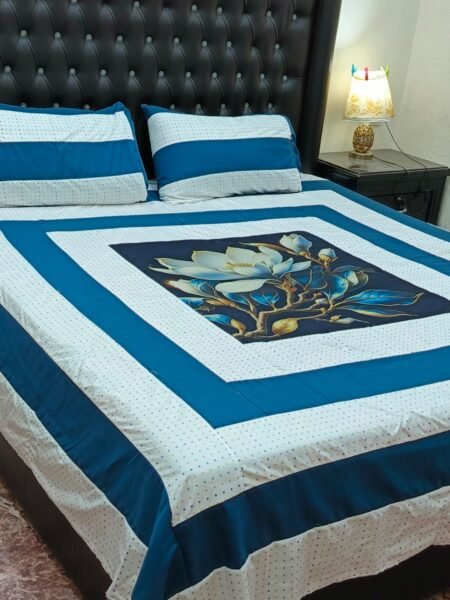 Printed Patchwork Embroidered Bed Sheet GN Design (88)