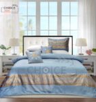 Sky Gold Silk Satin Bridal Bed Set with Block Printing (1)