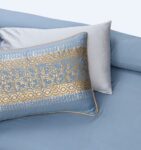 Sky Gold Silk Satin Bridal Bed Set with Block Printing (1)