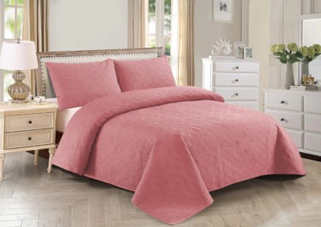 Tea Pink Embossed Quilted Bedspread Set – 3 Pcs