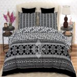 Black Printed Bed Sheet With 2 Pillow Covers