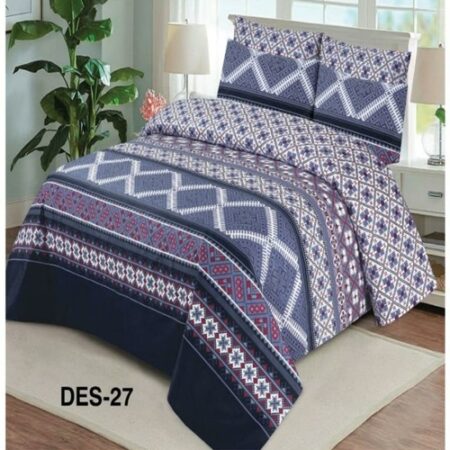 Blue White Printed Bed Sheet With 2 Pillow Covers