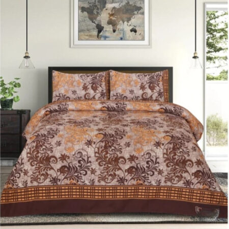 Brown Printed Printed Sheet With 2 Pillow Covers – 3 PCS
