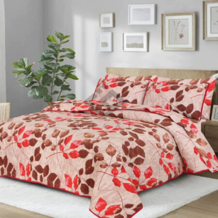 Brown Red Flower Printed Sheet With 2 Pillow Covers – 3 PCS