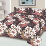 Brown White Flower Printed Sheet With 2 Pillow Covers – 3 PCS