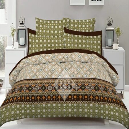 Brown White Printed Bed Sheet With 2 Pillow Covers