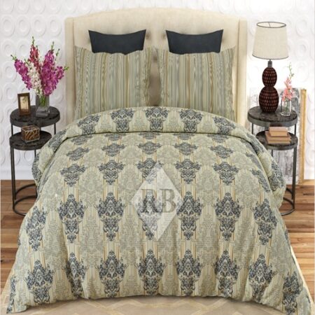 Cream Grey Printed Bed Sheet With 2 Pillow Covers