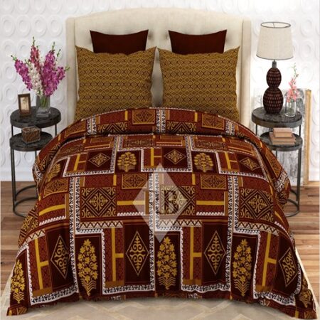 Dark Brown Printed Bed Sheet With 2 Pillow Covers