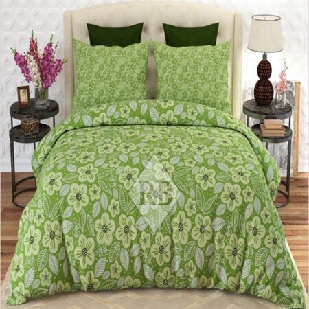 Green Flower Printed Bed Sheet With 2 Pillow Covers