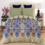 Green Multi Colours Printed Bed Sheet With 2 Pillow Covers