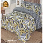 Grey Yellow Printed Bed Sheet With 2 Pillow Covers