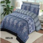 Light Blue Printed Bed Sheet With 2 Pillow Covers