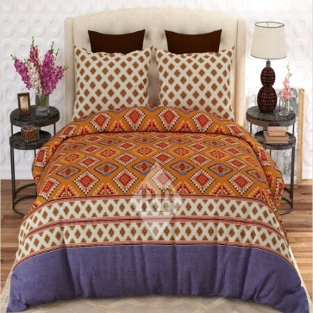 Light Organe Printed Bed Sheet With 2 Pillow Covers